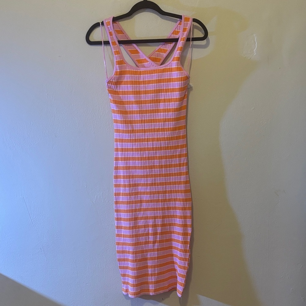 Zara Orange and White Striped Midi Dress